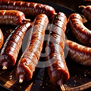 Sausage, stuffed meat grilled meat product in casing photo