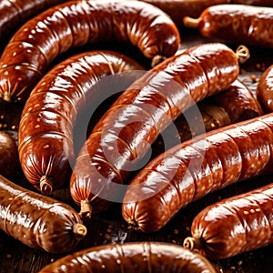 Sausage, stuffed meat grilled meat product in casing photo