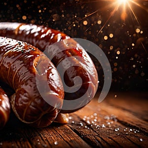 Sausage, stuffed meat grilled meat product in casing photo