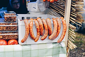 Sausages, bacon, ham, salami, European food festival