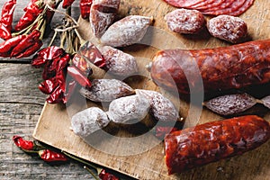 Sausages and chili peppers