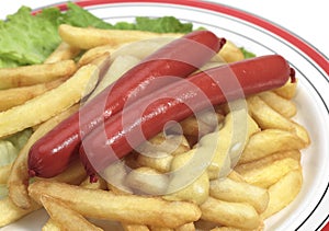 Sausages, French Fries and Moutarde in a Plate