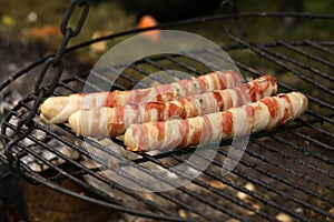 Sausages on a grill