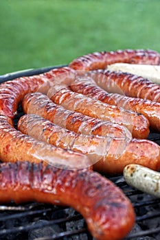Sausages on grill.
