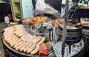 Sausages on the grill, traditional Argentinean food photo