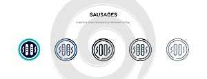 Sausages icon in different style vector illustration. two colored and black sausages vector icons designed in filled, outline,