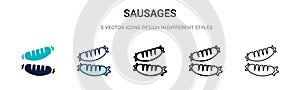Sausages icon in filled, thin line, outline and stroke style. Vector illustration of two colored and black sausages vector icons
