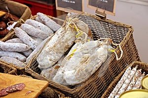 Sausages on a market stall