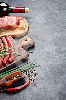 Sausages, meat, red wine