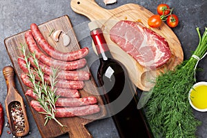 Sausages, meat, red wine