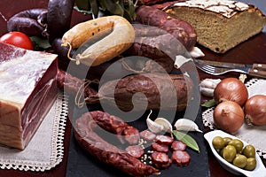 Sausages mix in a Portuguese traditional ambient