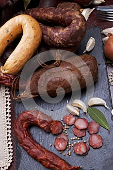 Sausages mix in a Portuguese traditional ambient