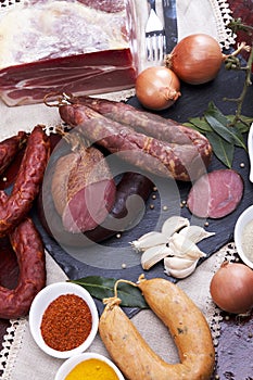 Sausages mix in a Portuguese traditional ambient