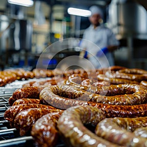 Sausages Production Line, Food Industry, Working on Automated Production Lines on Sausages Factory