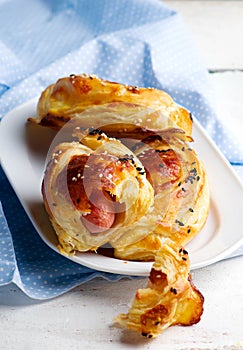 Sausages in puff pastry for a breackfast