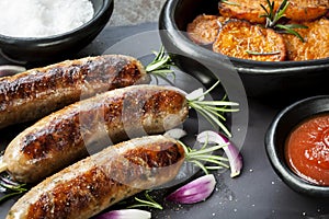 Sausages with Rosemary and Sweet Potato Fries