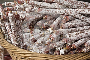 Sausages for sale at a local market