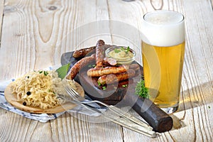 Sausages with sauerkraut and beer