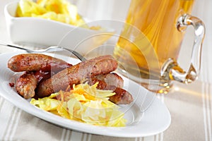 Sausages with sauerkraut and beer