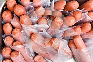 Sausages steamed in the plastic bag ready for sale