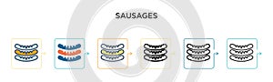 Sausages vector icon in 6 different modern styles. Black, two colored sausages icons designed in filled, outline, line and stroke