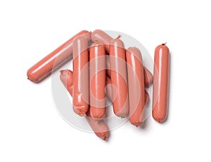 Sausages on a white background. Meat snacks