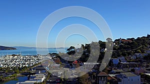 Sausalito, California, Downtown, Aerial Flying, San Francisco Bay