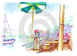 Sausalito view from the bay cafe illustration photo