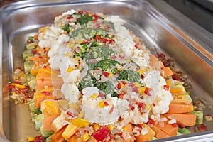Sauted vegetables at a restaurant buffet photo