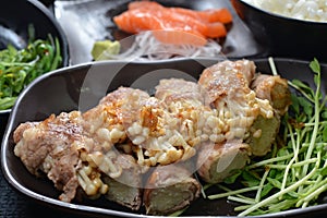 sauteed Enoki Mushroom Beef Roll