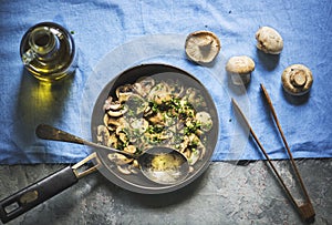 Sauteed mushroom in a pan ready to serve