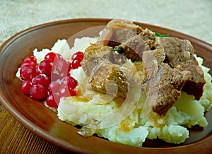 Sauteed reindeer venison steak photo