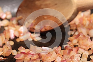 Sauteing Diced Red Onion.