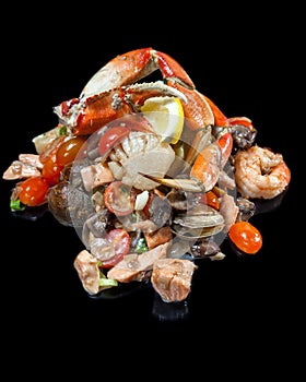 SautÃ©ed mixed seafood piled high