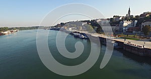 Sava River, Belgrade Serbia. Panoramic View of a Riverbank Waterfront Cityscape