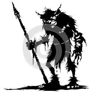 Savage Goblin Silhouette with Long Spear for Epic Fantasy Narratives and Game Design