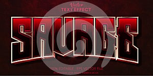 Savage text, red and rose gold color editable text effect on dark red textured background