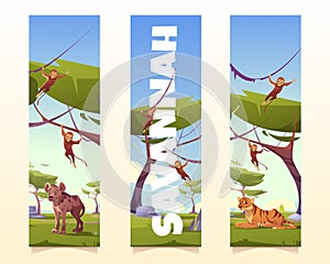 Savannah animals cartoon vertical banners set