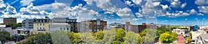 SAVANNAH, GA - APRIL 2ND, 2018: Aerial panoramic view of Savannah skyline in spring season. - Panoramic view