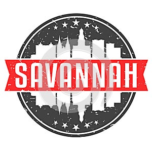 Savannah, GA, USA Round Travel Stamp. Icon Skyline City Design. Seal Tourism Vector Badge Illustration.