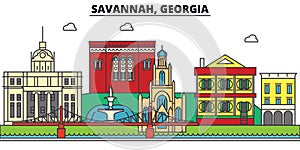 Savannah, Georgia. City skyline, architecture, buildings, streets, silhouette, landscape, panorama, landmarks, icons