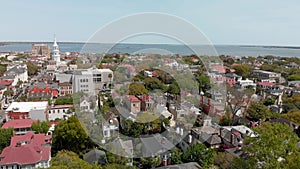 Savannah, Georgia. Panoramic aerial view of the city in spring time