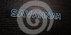SAVANNAH -Realistic Neon Sign on Brick Wall background - 3D rendered royalty free stock image