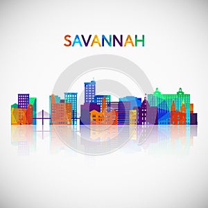 Savannah skyline silhouette in colorful geometric style.