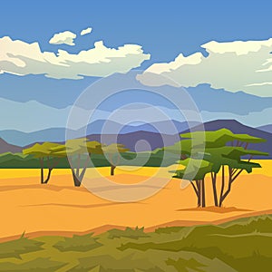 Savannah. Vector background. Mountains.