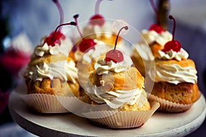 Savarin cake with cream and cherry