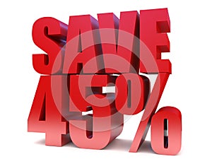 Save 45%  3d text symbol. 3d rendering