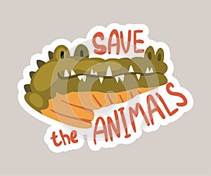 Save the animals tagline sticker cartoon vector illustration