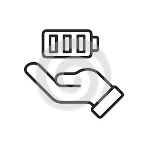 Save battery, in line design. Save, battery, conserve, energy, power, efficient, preservation on white background vector