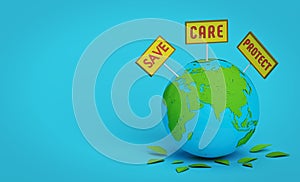 Save, care and protect earth. 3d rendering